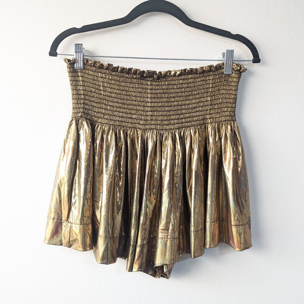 Queen of Sparkles Gold Smocked Swing Shorts Size Large